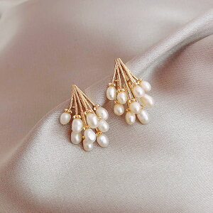 925銀針真金電鍍法式巴洛克珍珠耳環女復古氣質耳玎韓國耳墜耳飾