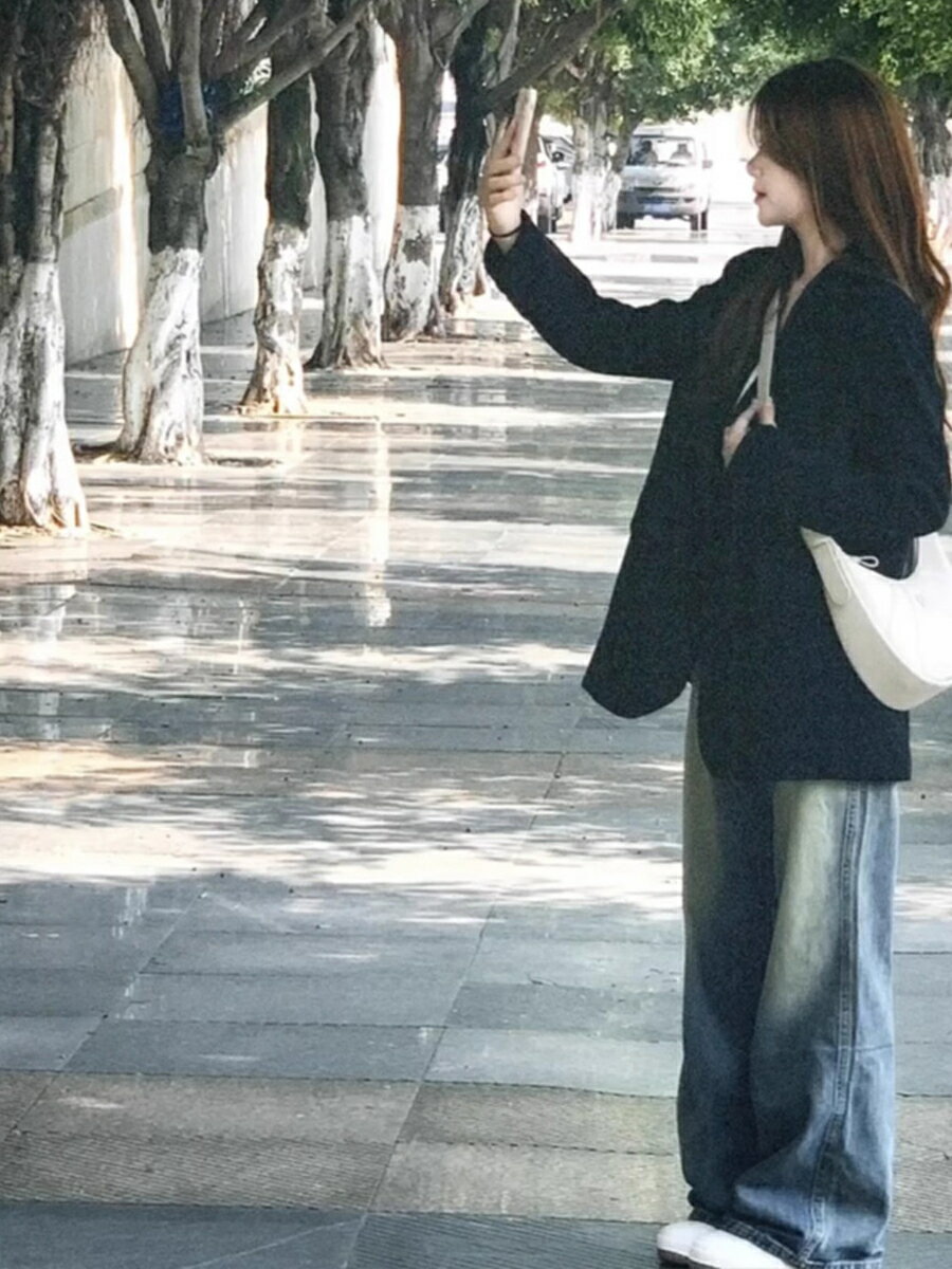 早秋黑色西裝外套女春秋2024新款韓版休閑寬松小個子西服套裝上衣【淘夢屋】