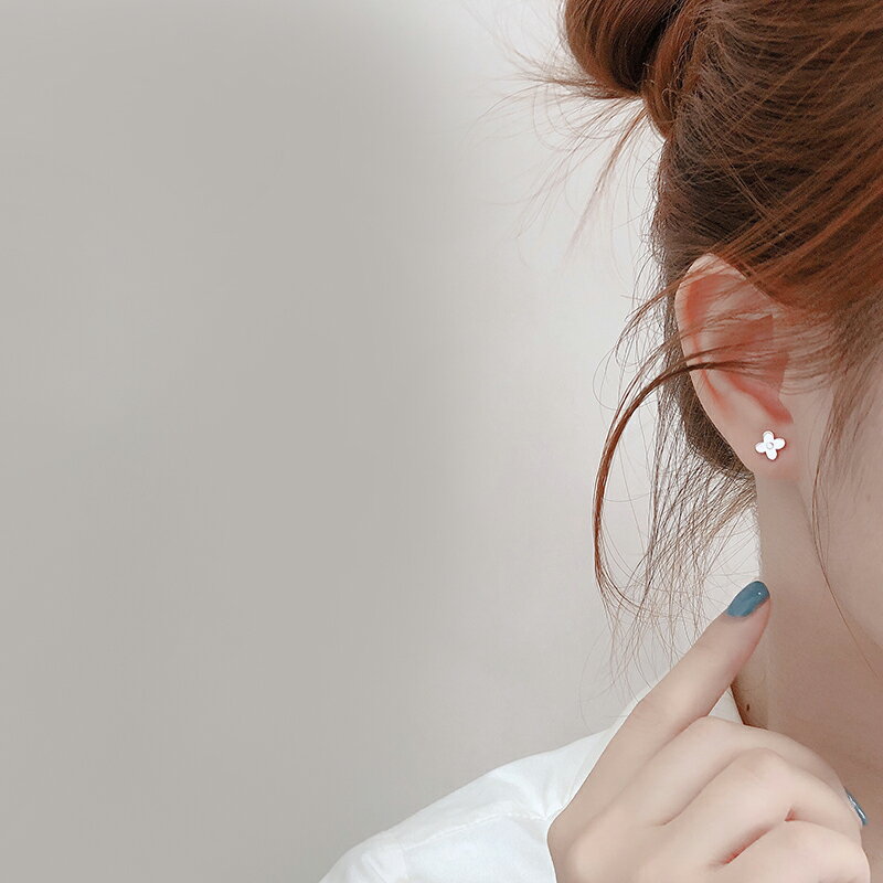 四葉草耳釘女925純銀氣質時尚簡約耳環養耳洞防堵針耳飾品