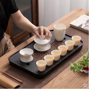 德化白瓷茶具套裝家用高檔羊脂玉蓋碗整套陶瓷茶杯蓄排水茶盤泡茶 摩可美家