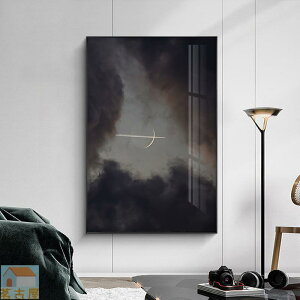 現代簡約黑白工業風攝影掛畫天空云朵月亮創意版畫樣板房裝飾畫