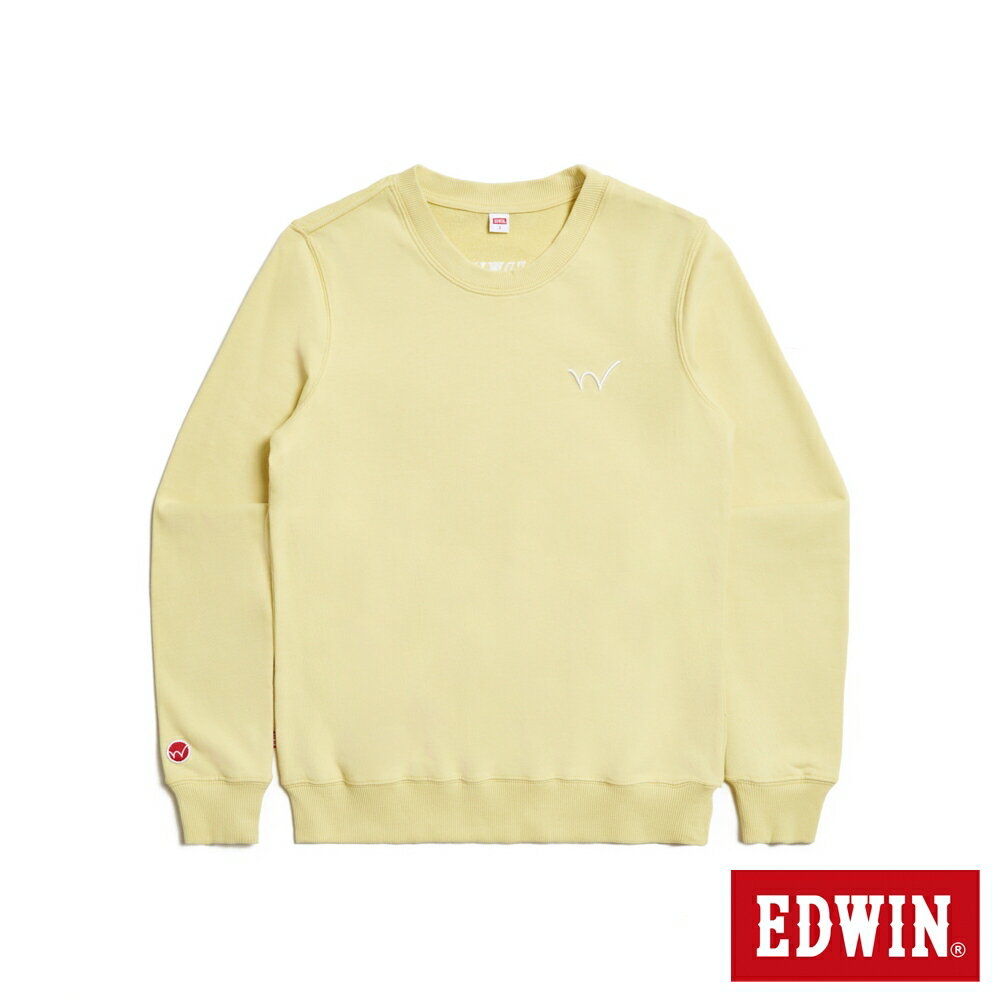 EDWIN 小W刺繡印花厚長袖T恤-女款 淺黃色