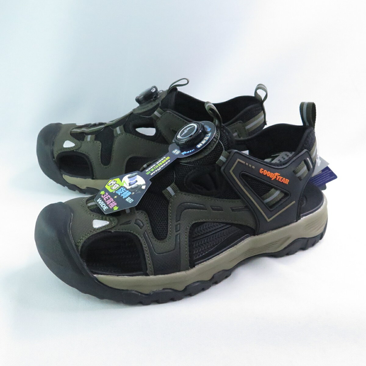 GOODYEAR 固特異 GAMS53705 男 旋轉扣護趾涼鞋 3E寬楦 軍綠【iSport愛運動】