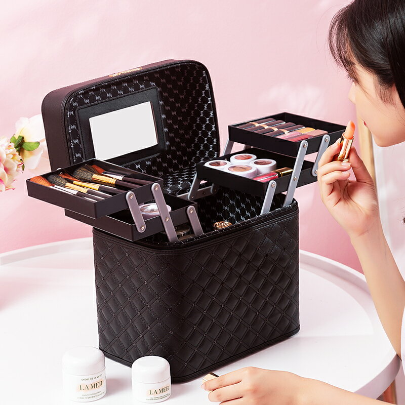 韓版化妝包 大容量女便攜2021新款超火品收納盒高級感手提箱 子立體 全館免運