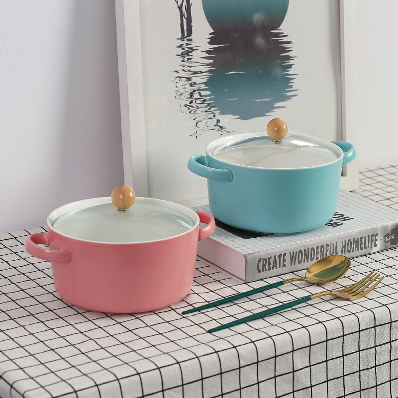 創意陶瓷泡面碗帶蓋學生宿舍家用餐具碗筷套裝面湯碗可微波爐飯盒