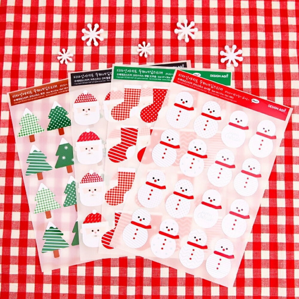 聖誕節紅白綠雪人樹老人靴子貼紙 封口貼 (16枚入)【BlueCat】【XM0257】