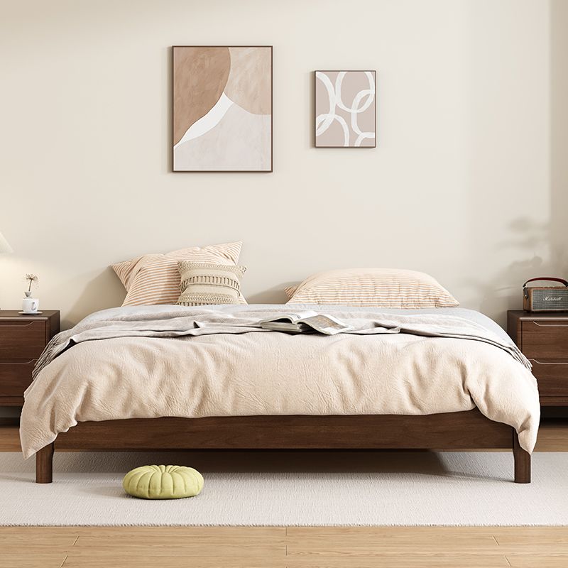 全實木榻榻米床無床頭床架簡約現代臥室北歐胡桃色雙人床小戶型