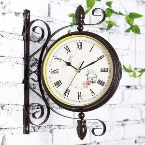 歐式鐵藝雙面掛鐘創意美式兩面掛表簡約客廳家用鐘表復古時鐘
