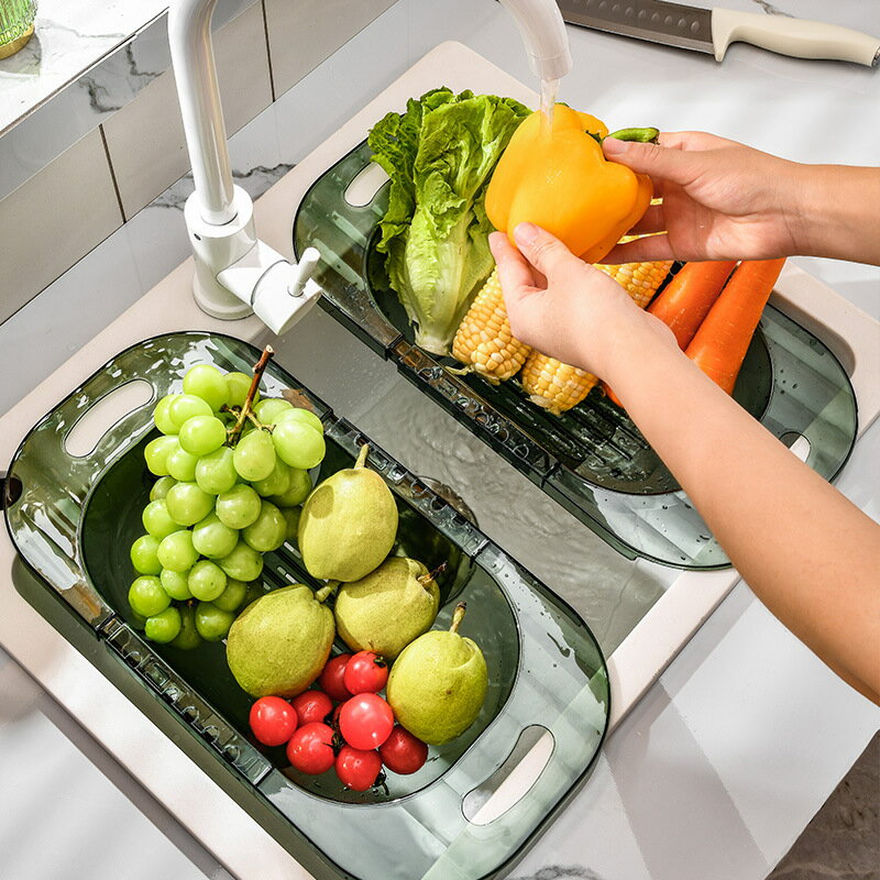 家用廚房水槽瀝水架伸縮碗架水果清洗瀝水收納籃客廳水果收納框