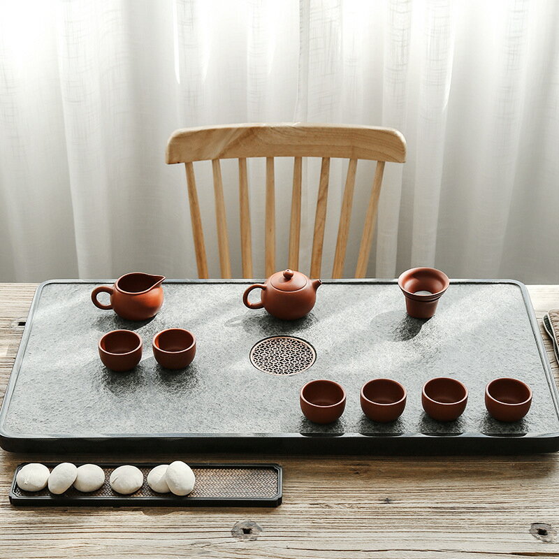 天然烏金石茶盤套裝整塊家用石頭大茶臺托盤茶海簡約茶具茶盤