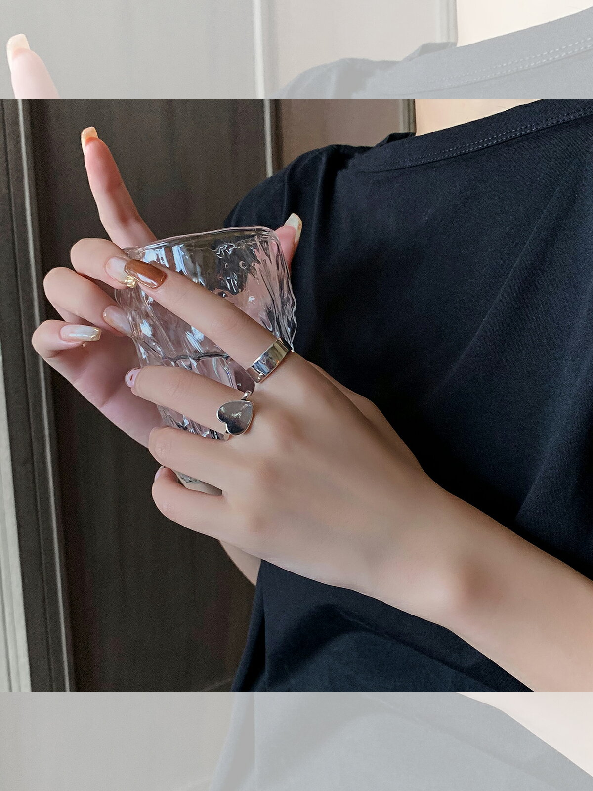 復古工藝愛心戒指女時尚個性素圈食指戒韓國氣質網紅簡約百搭指環