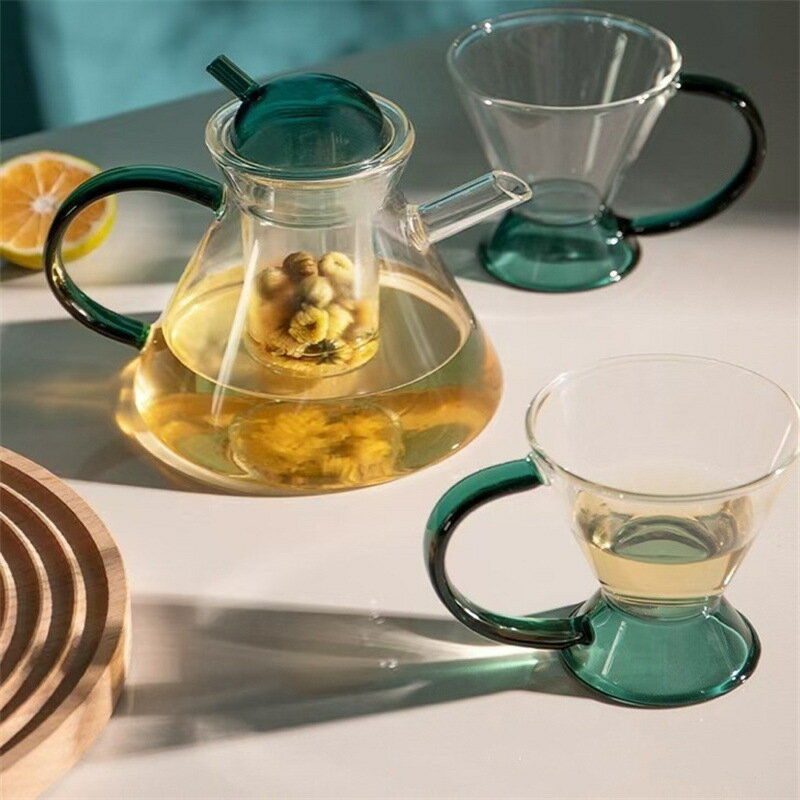 丹麥北歐煮茶花茶壺創意ins高硼矽玻璃復古茶壺套裝琥珀色咖啡壺 全館免運