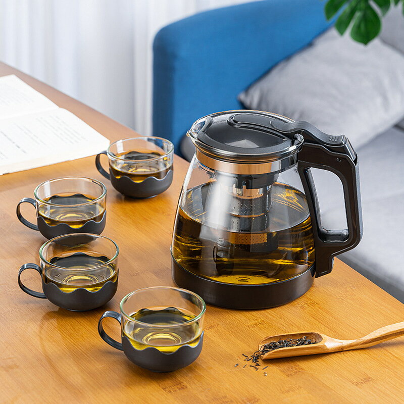 楓林宜居 玻璃茶壺沖茶器辦公室耐熱防爆玻璃泡茶壺花茶壺套裝家用大容量茶