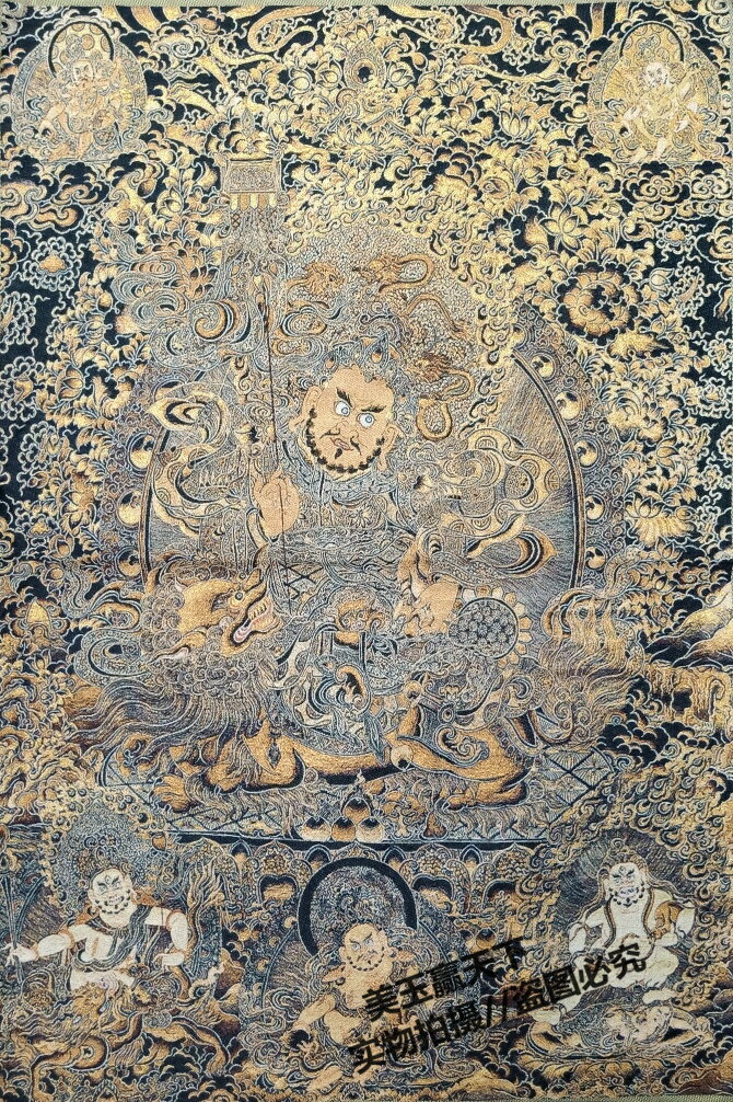 藏佛 西藏佛像絲綢刺繡 尼泊爾金絲唐卡黑金財寶天王像 黃財神畫