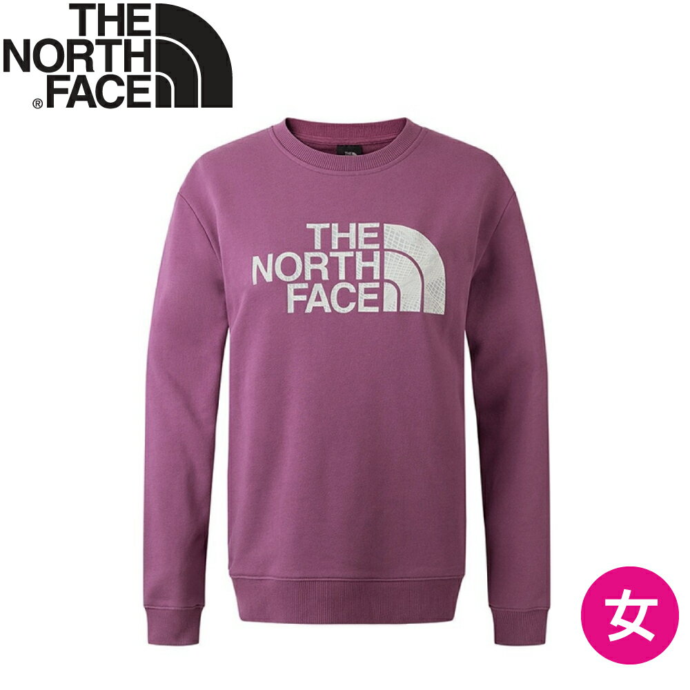 【The North Face 女 吸濕透氣純棉長袖圓領T恤《藕紫》】8ASU/長T/印花T/圓領T/休閒T