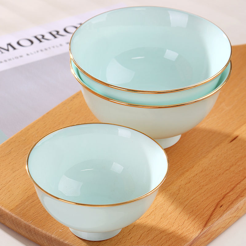 景德鎮陶瓷碗家用吃飯單個創意中式米飯碗骨瓷金邊碗大號湯碗面碗