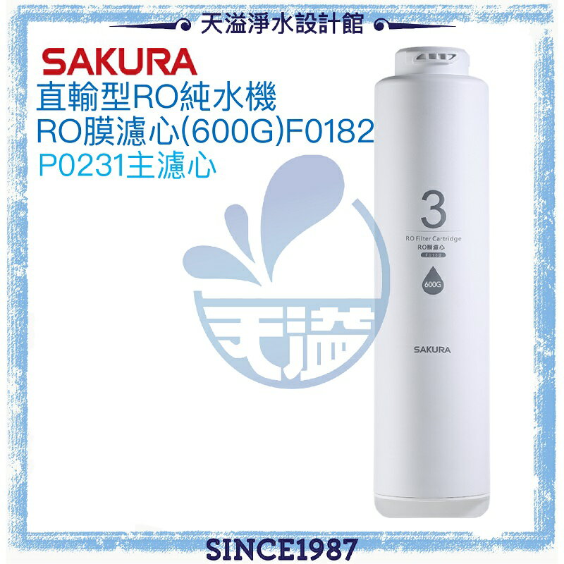 【台灣公司貨】【SAKURA 櫻花】RO淨水器專用RO膜濾心(600G)F0182 一支【P0231主濾心】