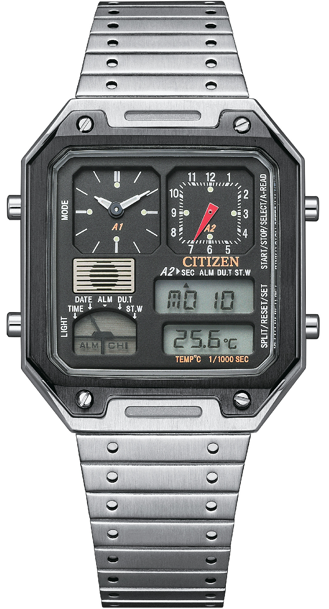CITIZEN 星辰錶 Chronograph 復古計時電子腕錶(JG2126-69E)-33.4 x 45.4mm-黑面鋼帶【刷卡回饋 分期0利率】【APP下單22%點數回饋】