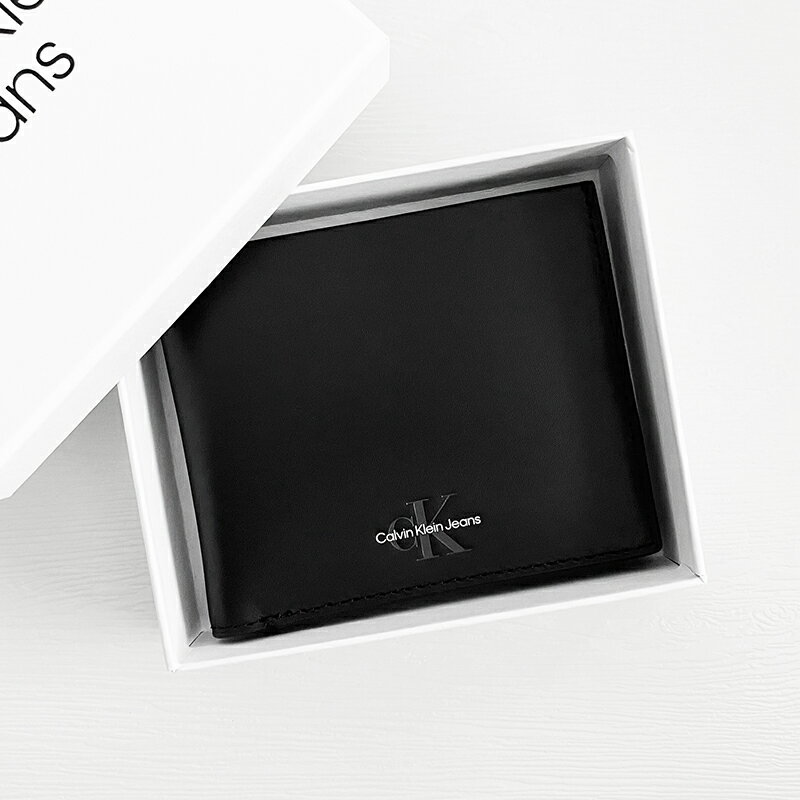 美國百分百【全新真品】Calvin Klein 皮夾 錢包 專櫃精品 CK 八卡短夾 logo 黑色 DA23