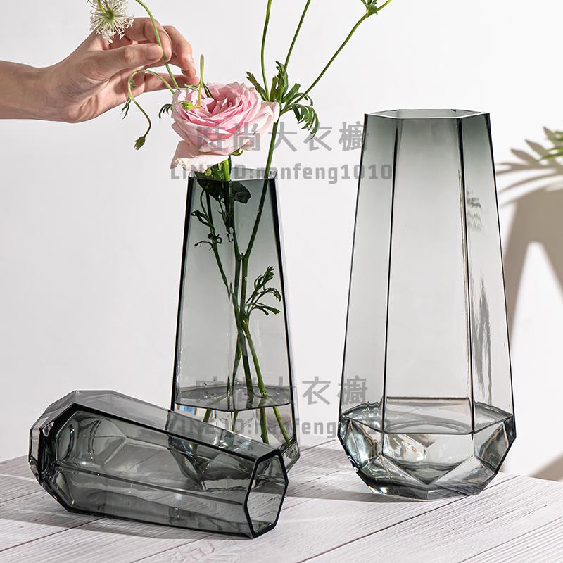 北歐簡約創意玻璃花瓶透明水養插花瓶玫瑰百合花客廳擺件花器【時尚大衣櫥】