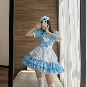 2022年新款藍色清純洛麗塔連衣裙日系性感奶油小甜心女仆裝女傭裝