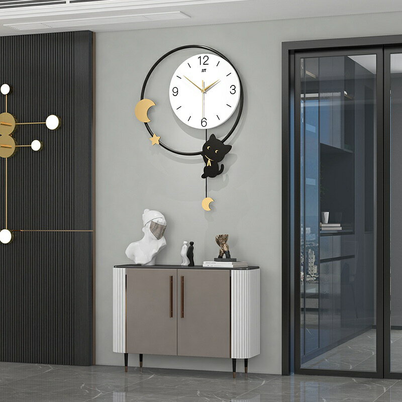 卡通掛鐘 貓咪可愛掛鐘北歐輕奢 現代客廳簡約鐘錶 個性裝飾時鐘 時鐘 掛鐘 擺鐘 鐘