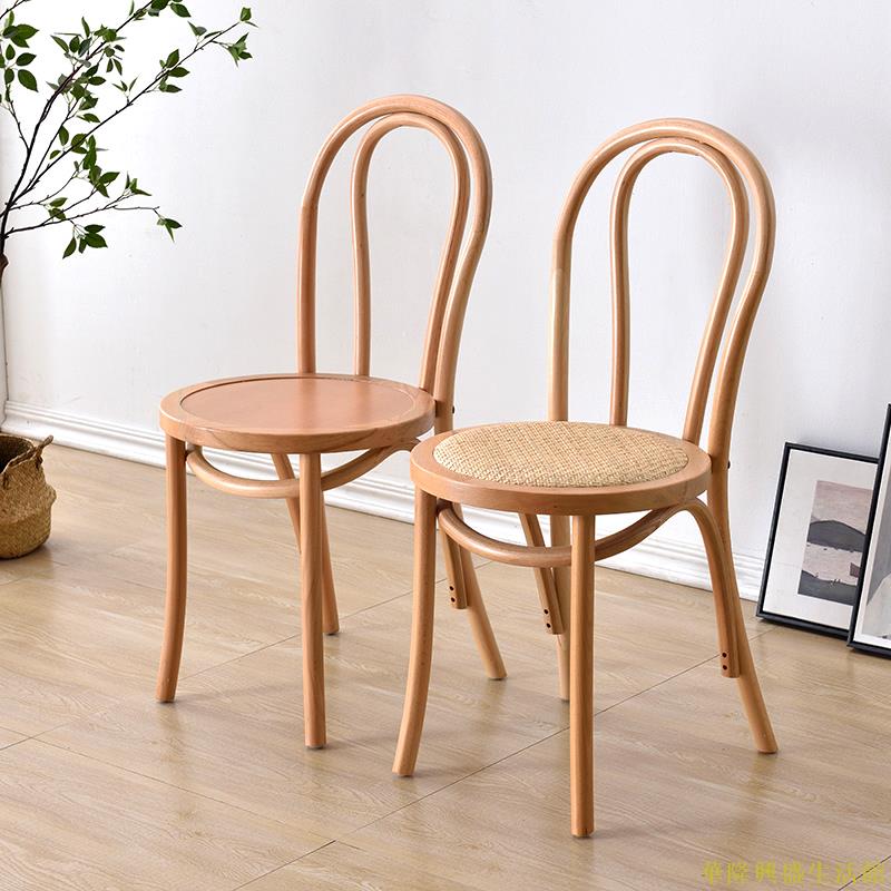 藤椅美式法式復古實木中古家用餐廳靠背椅子藤編餐椅