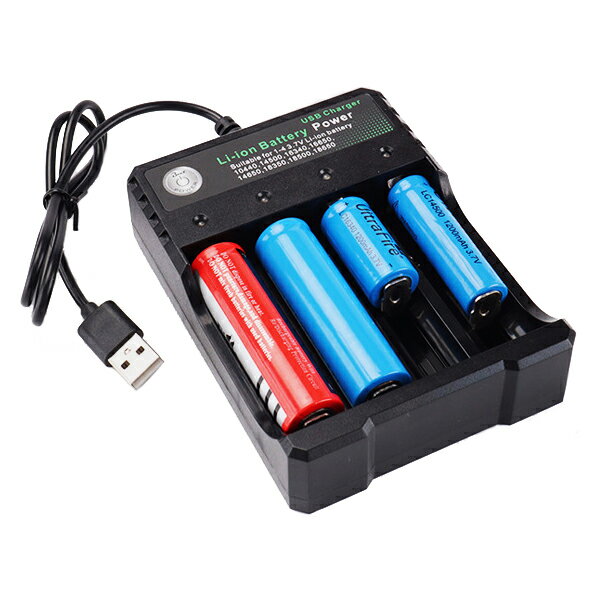 四格鋰電池USB充電器 18650鋰電池充電線 旅充手電筒充電器 可轉接隨身型充電組