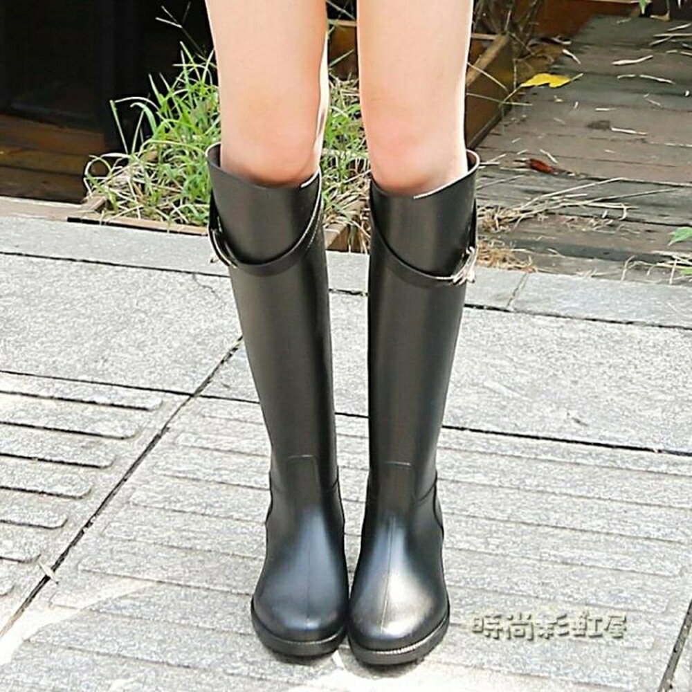 韓國時尚雨靴女高筒成人夏季防滑鎖扣長筒水鞋女士雨鞋水靴防水鞋「時尚彩虹屋」