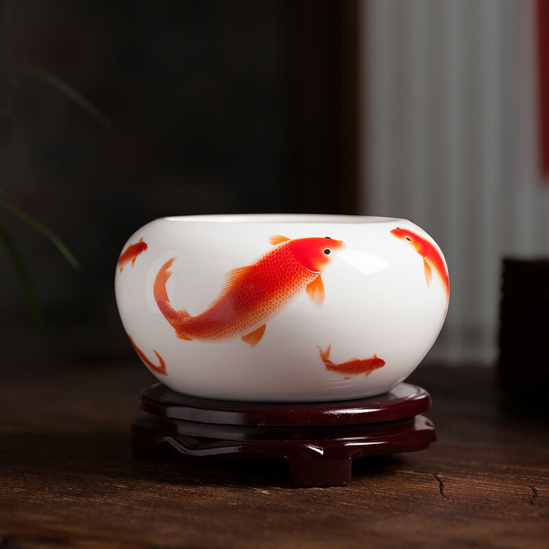 景德鎮陶瓷魚缸擺件小號金魚烏龜缸筆洗養魚缸睡蓮花盆養魚盆瓷器