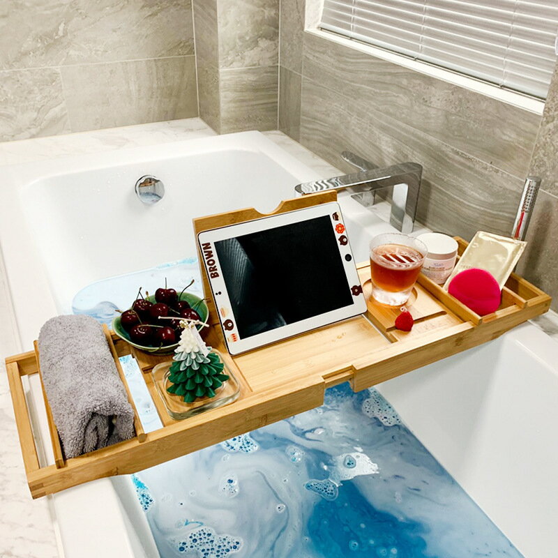 浴缸架多功能伸縮置物架衛生間泡澡平闆手機支架浴室浴盆浴桶支架