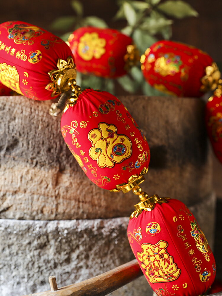 春節裝飾用品大紅燈籠宮燈串新年元旦門上掛件掛飾年貨福字印花