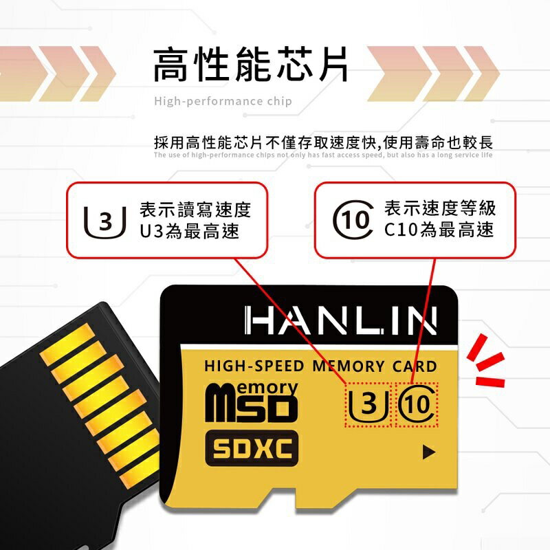 HANLIN-TF64G高速記憶卡C10 64GB U3 TF 行車記錄器 資料儲存可用 強強滾