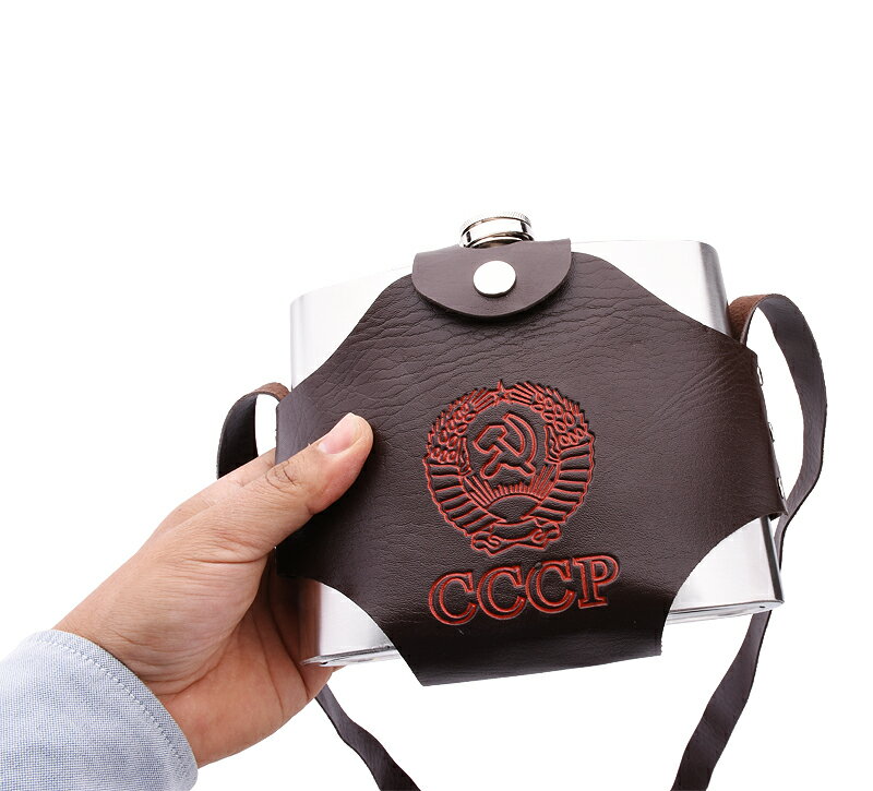 32盎司加厚酒壺不銹鋼烈酒水壺大容量隨身戶外便攜酒瓶帶皮套 2