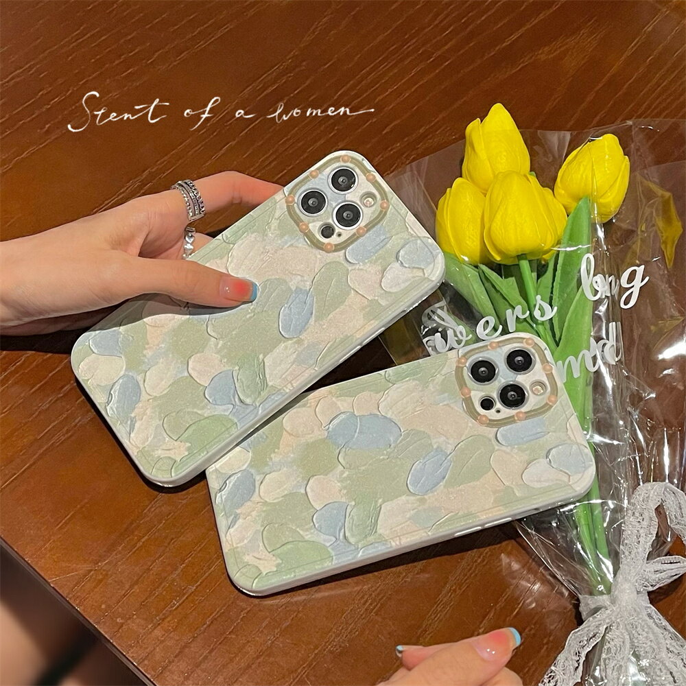 ins風綠色塗鴉油畫適用iPhone11/12ProMax蘋果13矽膠x個性創意8P