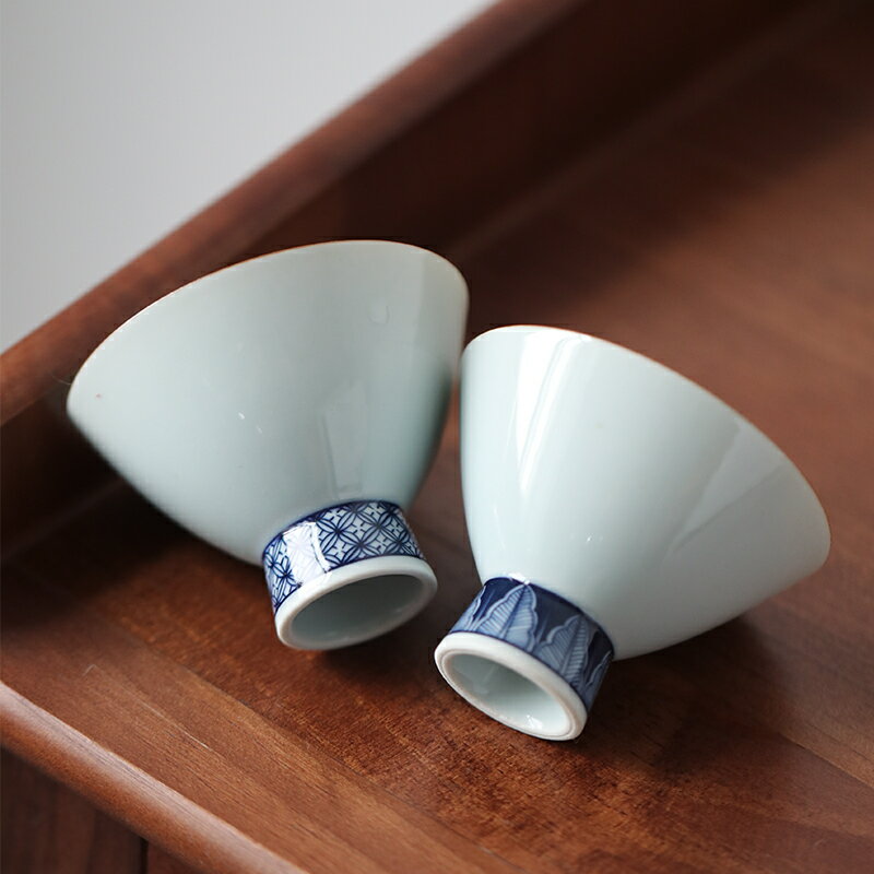 梵悅 青花手工手繪釉下陶瓷斗笠茶杯 主人品茗杯茶盞功夫茶具青瓷