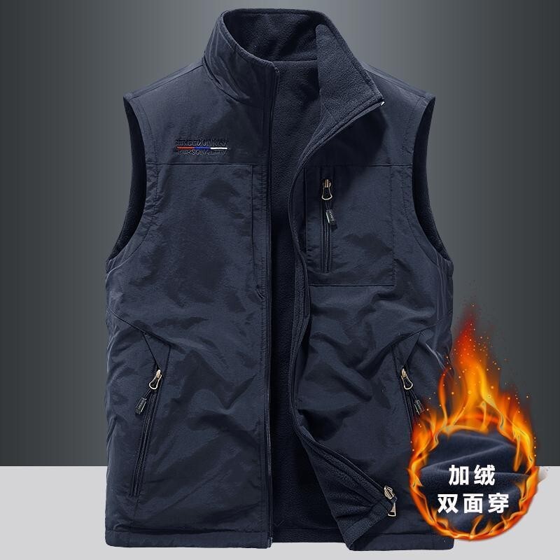 【秋冬新品】M-6XL秋冬雙麵穿馬甲 抓絨背心 搖粒絨馬甲 加絨加厚馬甲 背心男 馬甲背心 工裝馬甲 男士保暖運動坎肩