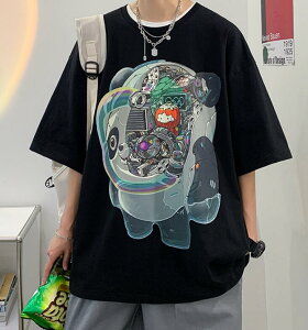 FINDSENSE X 韓潮 男士 街頭時尚 五分袖 創意機器熊貓印花 短袖T恤
