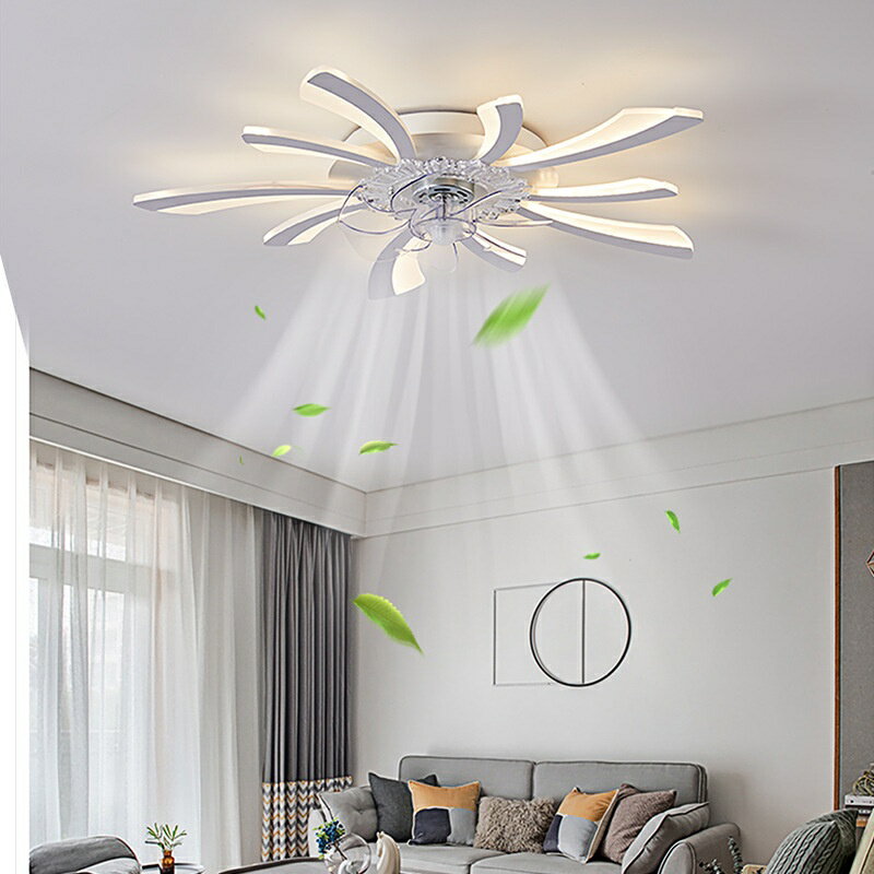 110V臥室吸頂風扇燈 花型花瓣溫馨客廳風扇燈 LED創意燈具 房靜音輕奢吊扇燈 多款式可