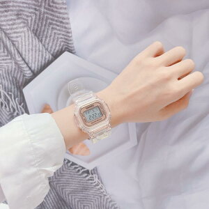 方形電子手錶女新款簡約氣質初高中ins風韓版透明防水夜光計時女 全館免運