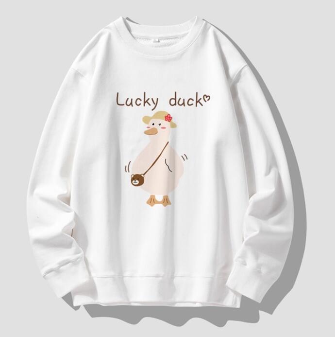 FINDSENSE X 2022 街頭時尚 男士 lucky duck卡通小鴨圖案印花 圓領T恤 長袖外套 圖案T恤 3