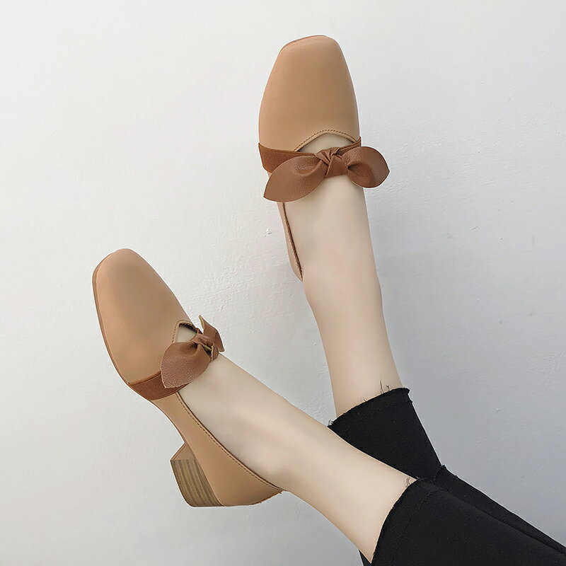 秋季韓版女鞋2021新款淺口瑪麗珍鞋方頭仙女的鞋中跟奶奶單鞋粗跟
