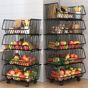 APP下單享點數9% 廚房多功能菜籃子置物架落地多層果蔬菜收納架子可移動零食小推車