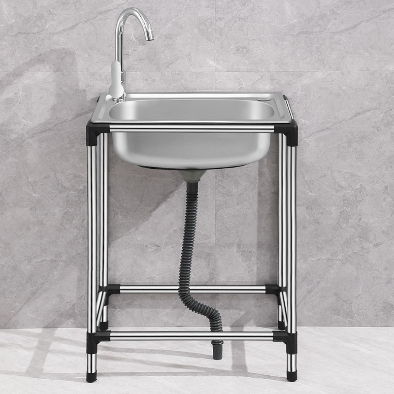 不鏽鋼洗手盆加厚簡易家用廚房洗菜盆單槽帶支架洗碗池水槽大單盆