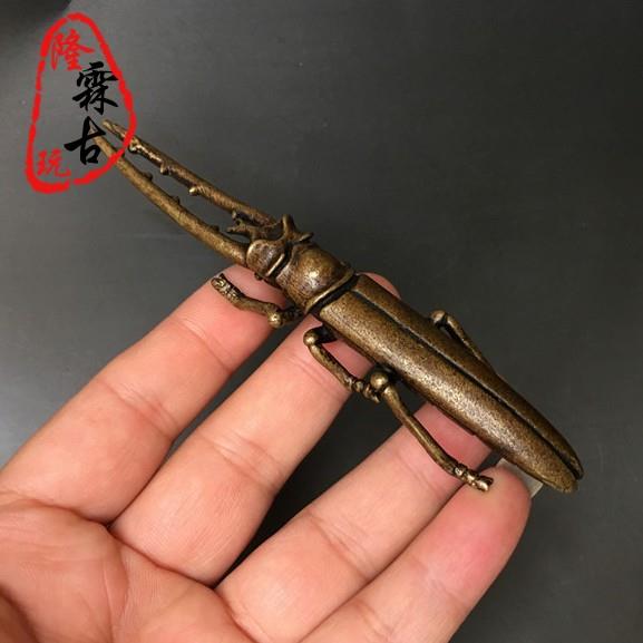 實心銅昆蟲小擺件銅甲殼蟲茶寵銅雕件銅蟲子富甲一方銅器手把件