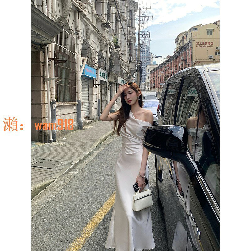 【台灣公司】錢安安法式露肩性感氣質成人禮小禮服收腰魚尾連衣裙裙子長裙女裝