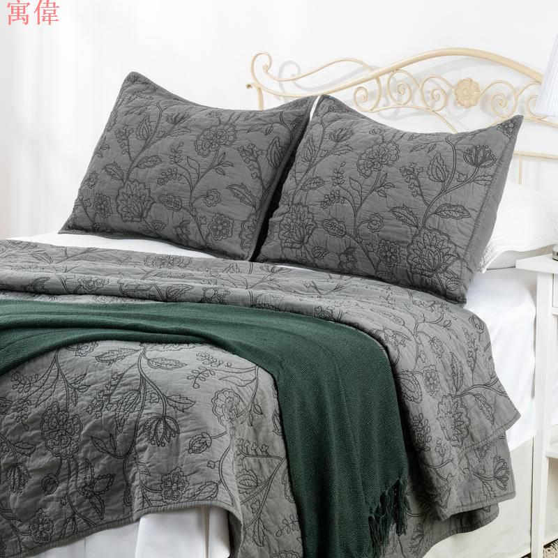 king size奢華灰色床蓋棉絎縫墊被用兩用四季通用純棉全棉雙面榻榻米單件