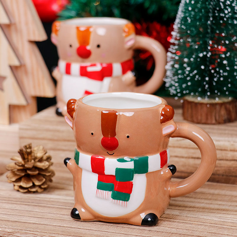 楓林宜居 圣誕節水杯圣誕老人杯子陶瓷杯禮盒裝3禮品馬克杯圣誕節日禮物