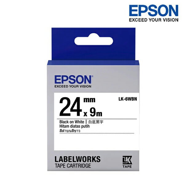 EPSON LK-6WBN 白底黑字 標籤帶 一般系列 (寬度24mm) 標籤貼紙 S656401