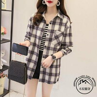 格子襯衫外套女春秋韓版長袖寬鬆設計感小眾港味復古上衣【木屋雜貨】 格子襯衫外套女春秋韓版長袖寬鬆設計感小眾港味復古上衣【木屋雜貨】